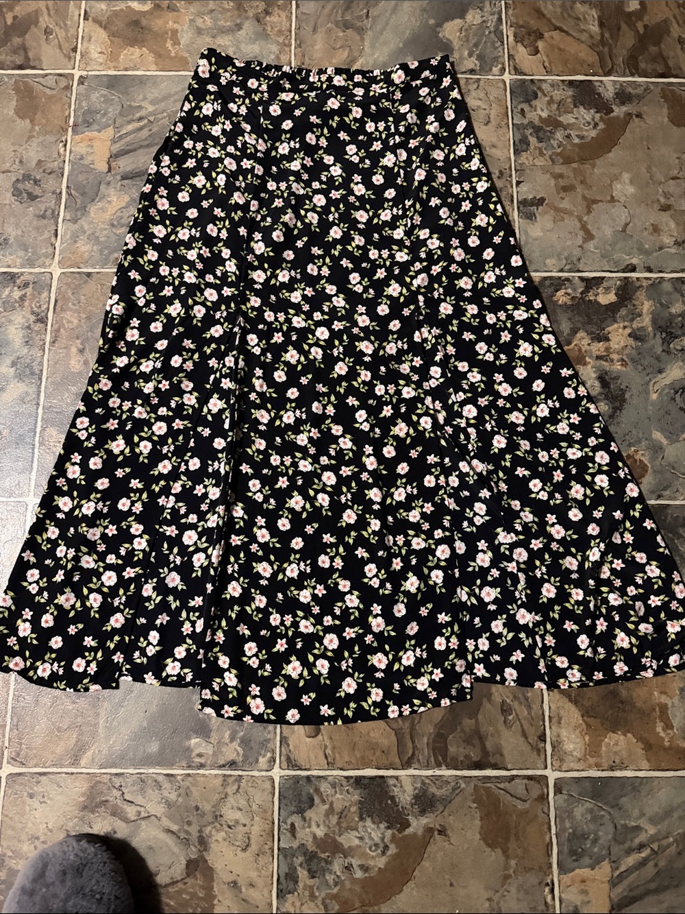 Black Floral Maxi Skirt with Pink Blossoms